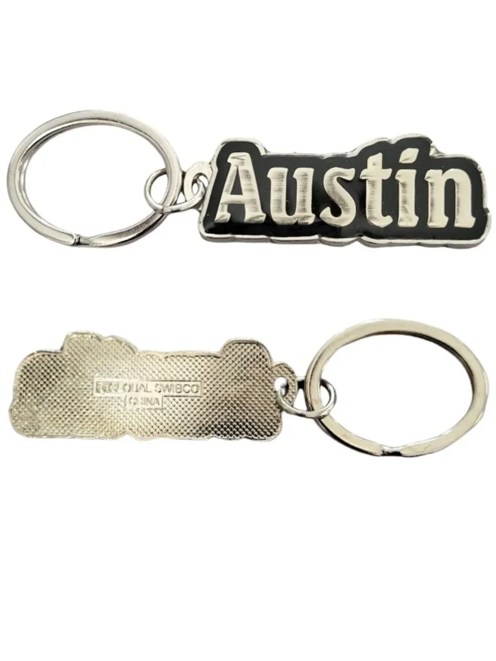 SWIBCO NW0T Black & Silver Galaxy Keychain Silver Metal Personalized Name AUSTIN